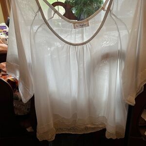 Rue21 Sheer White Blouse with Lace Trim